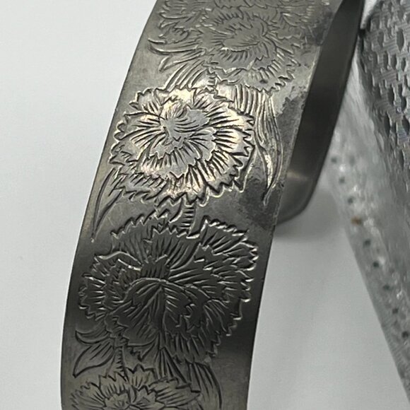 Kirk-Stieff Carnation Bracelet - Signed 900-1 Pewter Jewelry - Vintage 1970-1980 - Picture 2 of 7